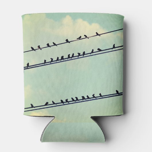 Vogels op draden,  blauwe lucht. blikjeskoeler (Achterkant)