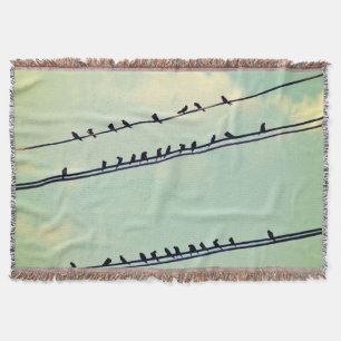 Vogels op draden, blauwe lucht. deken