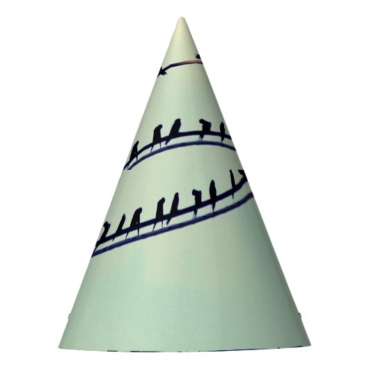 Vogels op draden,  blauwe lucht. feesthoedjes (Voorkant)