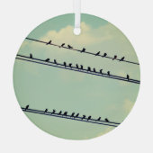 Vogels op draden,  blauwe lucht. glas ornament (Achterkant)