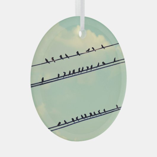Vogels op draden, blauwe lucht. glas ornament (Voorkant Rechts)