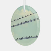 Vogels op draden,  blauwe lucht. glas ornament (Voorkant links)