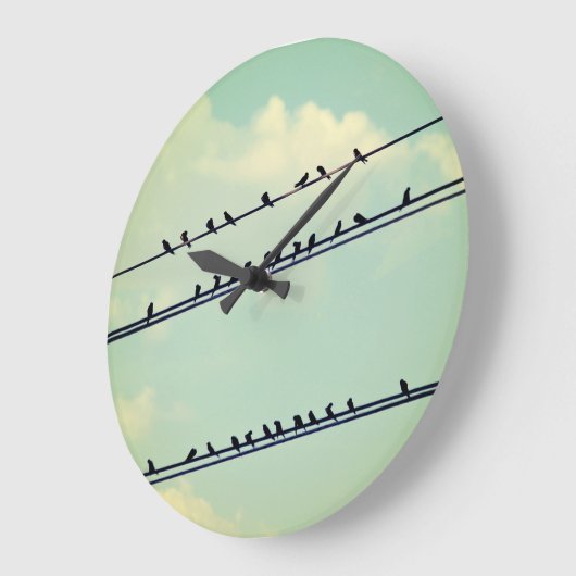 Vogels op draden,  blauwe lucht. grote klok (Hoek)