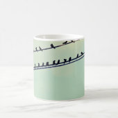 Vogels op draden,  blauwe lucht. koffiemok (Center)