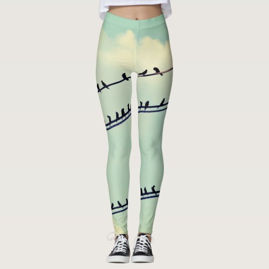 Vogels op draden,  blauwe lucht. leggings (Voorkant)