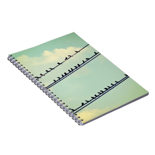 Vogels op draden, blauwe lucht. notitieboek (Rechterzijde)