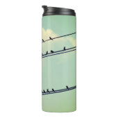 Vogels op draden,  blauwe lucht. thermosbeker (Geroteerd rechts)