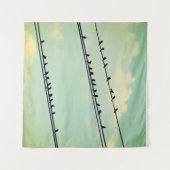 Vogels op draden,  blauwe lucht. wandkleed (Voorkant (horizontaal))