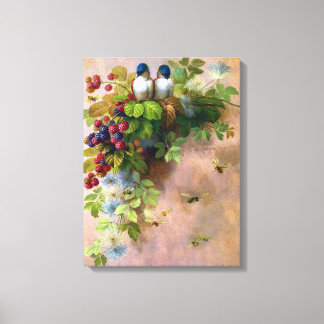 Vogels op een Berry Vine Canvas Afdruk