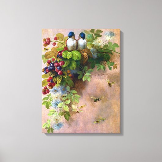 Vogels op een Berry Vine Canvas Afdruk (Voorkant)