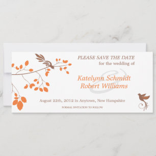 Vogels op een bijkantoor Oranje & bruin sparen de  Save The Date