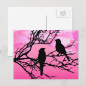 Vogels op een bijkantoor, zwart tegen zonnesroze briefkaart (Voorkant / Achterkant)