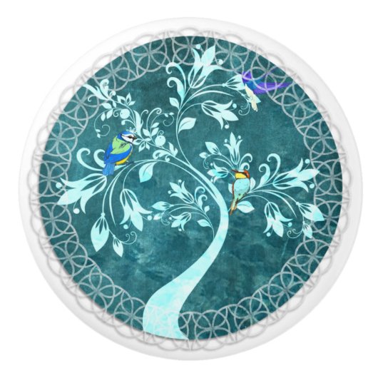 Vogels op een Branch Blue Country keramische meeuw Knop (Voorkant)