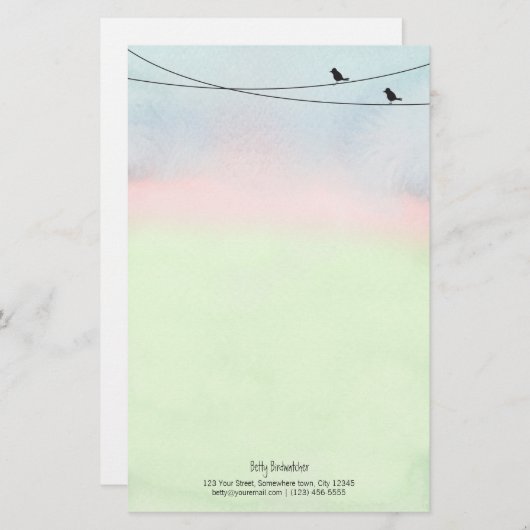 Vogels op een Briefpapier van een draad (Voorkant / Achterkant)