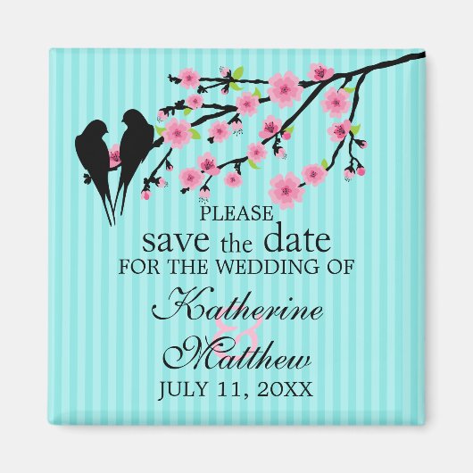 Vogels op een Cherry Blossom Branch Save the Date Magneet (Voorkant)