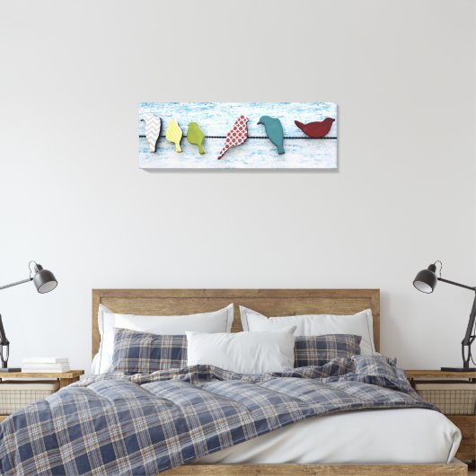 Vogels op een draad 36 "x 12", 1.5" canvas afdruk (Insitu (Slaapkamer))