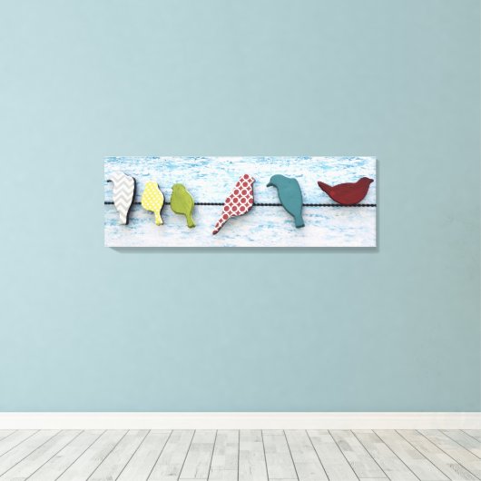 Vogels op een draad 36 "x 12", 1.5" canvas afdruk (Insitu (Houten vloer))