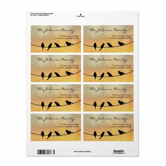 Vogels op een draad Adreslabel Etiket (Full Sheet)