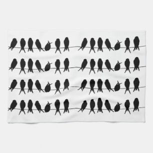 Vogels op een draad ~ bewerkbare achtergrondkleur theedoek