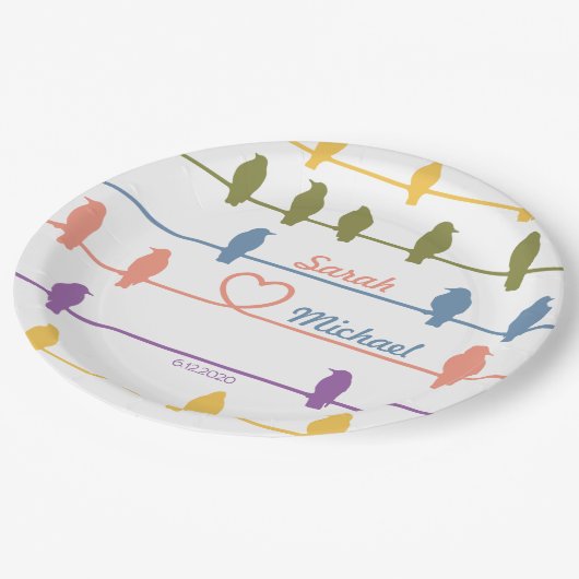 Vogels op een draad met een romantische twist. SPR Papieren Bordje (Gekanteld)