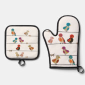Vogels op een Draad Ovenwant & Pannenlap Set (Voorkant)