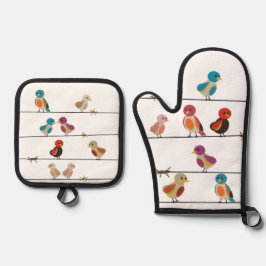 Vogels op een Draad Ovenwant & Pannenlap Set