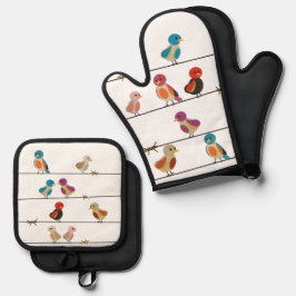 Vogels op een Draad Ovenwant & Pannenlap Set