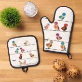 Vogels op een Draad Ovenwant & Pannenlap Set (Top down)