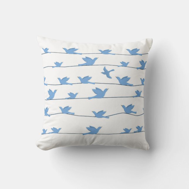 Vogels op een draad, Silhouette in Blue Kussen (Voorkant)