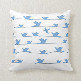 Vogels op een draad, Silhouette in Blue Kussen