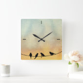 Vogels op een draad vierkante klok (Huis)