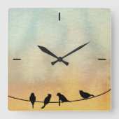 Vogels op een draad vierkante klok (Voorkant)