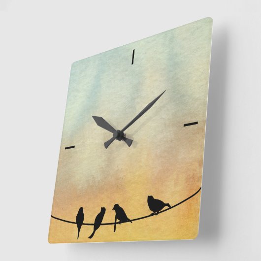 Vogels op een draad vierkante klok (Hoek)