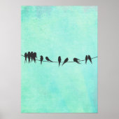 Vogels op een draadtekening poster (Voorkant)