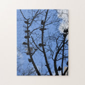 Vogels op een foto van de boomtak Silhouette Legpuzzel (Verticaal)