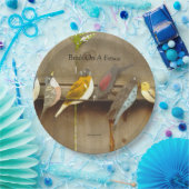 vogels op een hek papieren bordje (Feest)