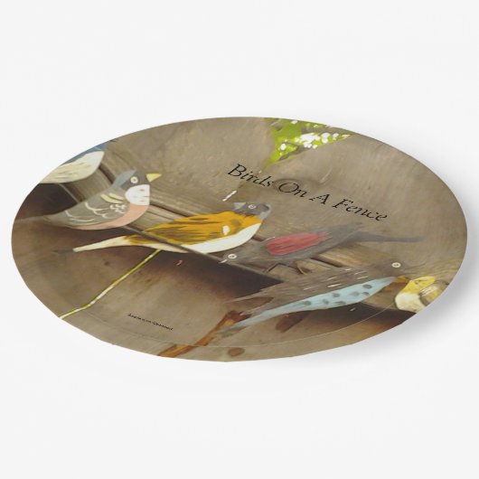 vogels op een hek papieren bordje (Gekanteld)