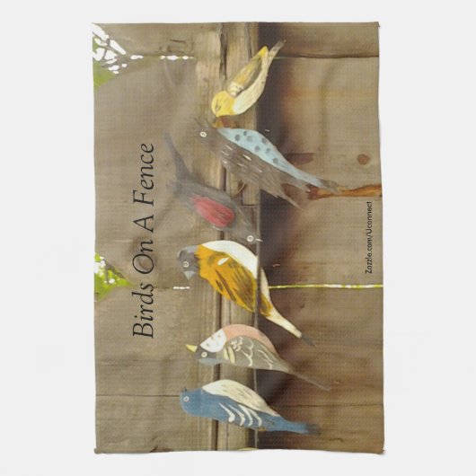 vogels op een hek theedoek (Verticaal)