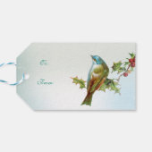  vogels op een Holly Branch Gift Label Cadeaulabel (Achterkant Horizontaal)