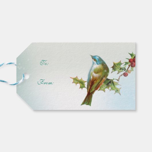  vogels op een Holly Branch Gift Label Cadeaulabel (Achterkant Horizontaal)