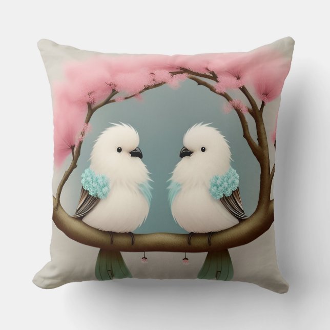 Vogels op een Kersenbloesemtak Kussen (Voorkant)