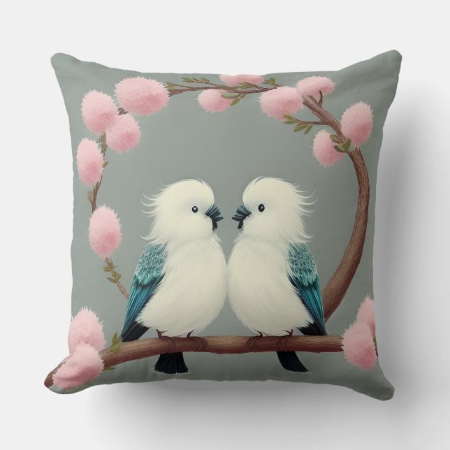 Vogels op een Kersenbloesemtak Kussen (Voorkant)
