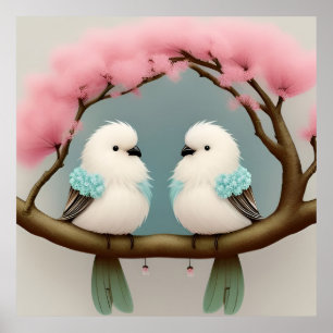 Vogels op een Kersenbloesemtak Poster
