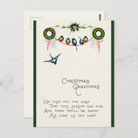  vogels op een lint briefkaart (Voorkant / Achterkant)