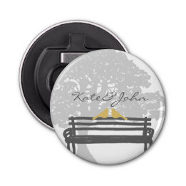 Vogels op een parkbank button flesopener