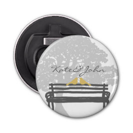 Vogels op een parkbank button flesopener