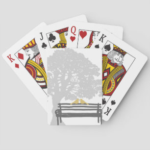 Vogels op een parkbank pokerkaarten