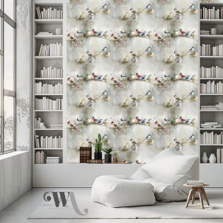 Vogels op een tak 1 olieverfschilderij behang