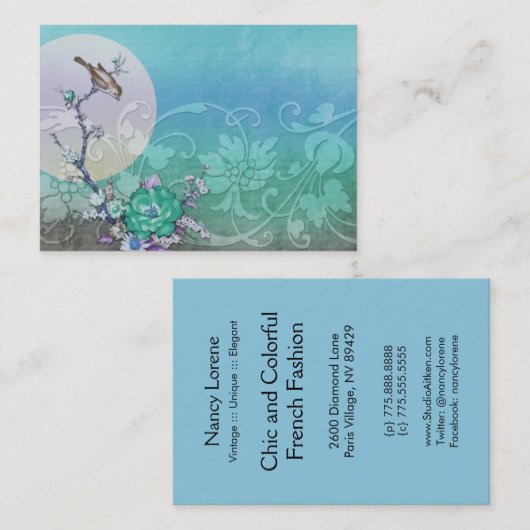 VOGELS OP EEN TAK: ARTISTIC AQUA VISITEKAARTJE (Voorkant / Achterkant)