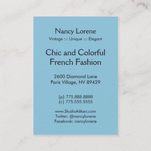 VOGELS OP EEN TAK: ARTISTIC AQUA VISITEKAARTJE (Achterkant)